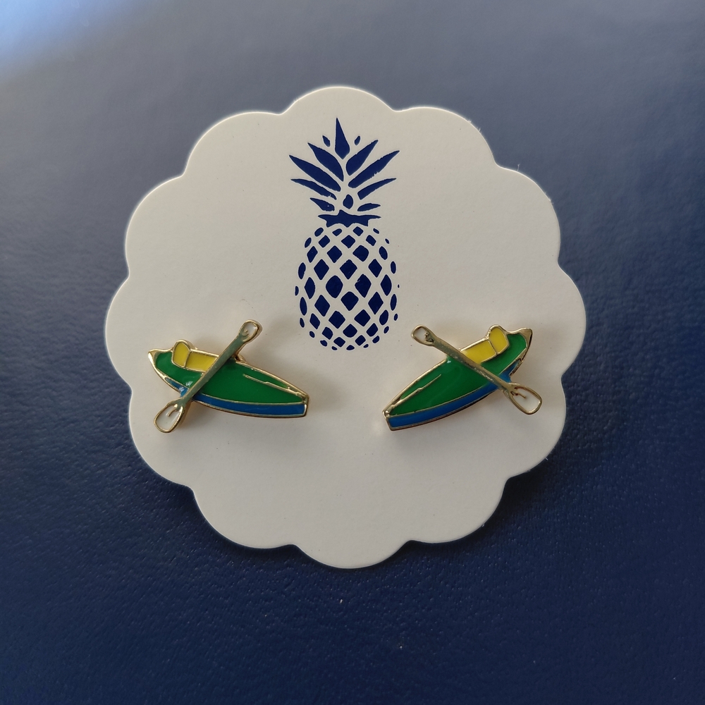 Green and Blue Canoe Earrings